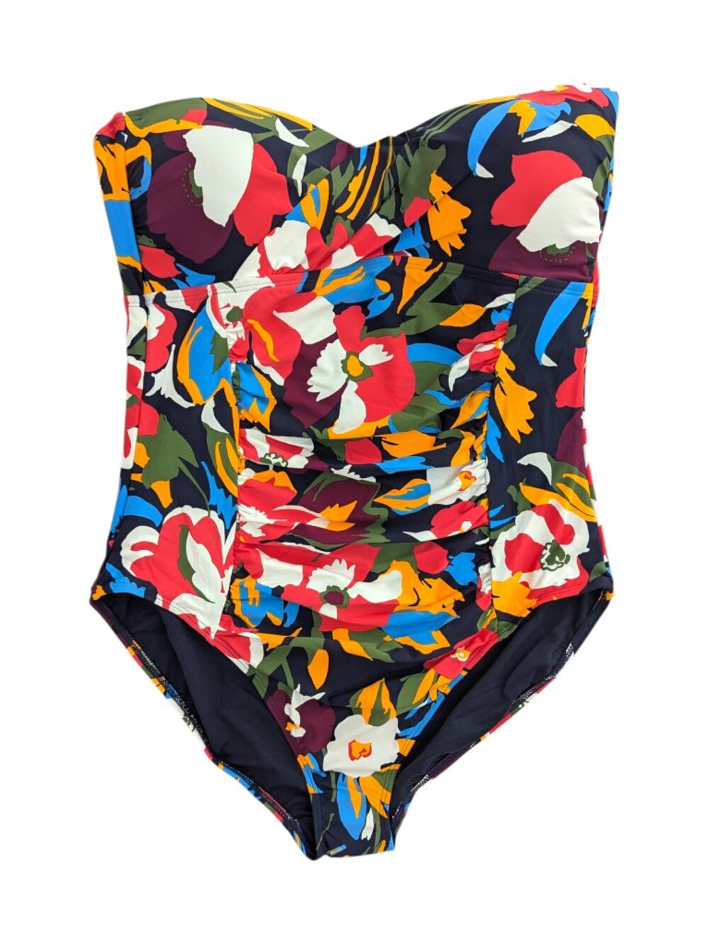 NWT Anne Cole Bandeau One-Piece Swimsuit Shirred Front Abstract Floral Size 14